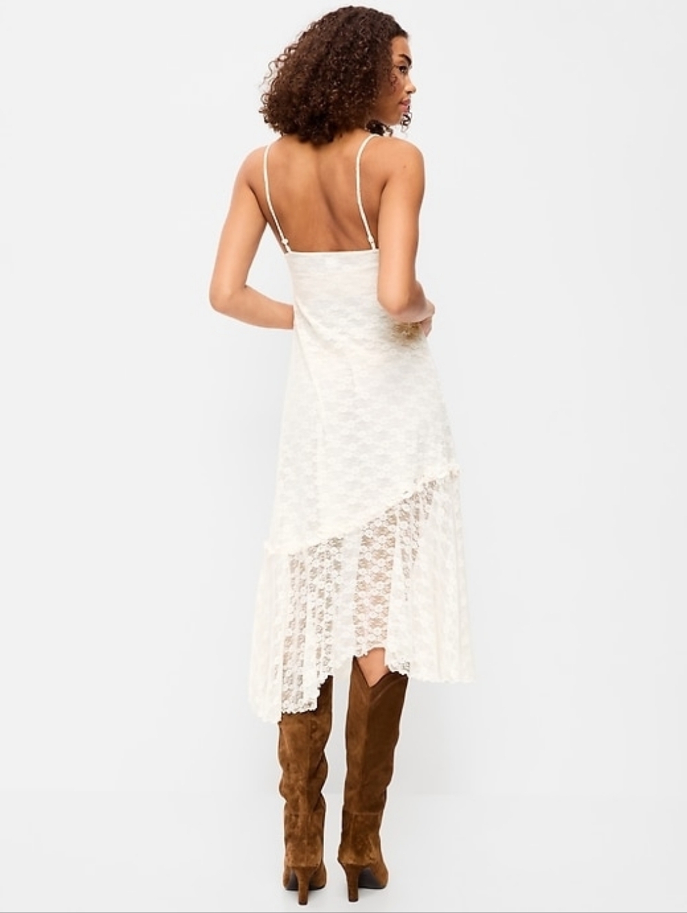 Old Navy Fit & Flare Lace Midi Dress Sea Salt White - Picture 2 of 10